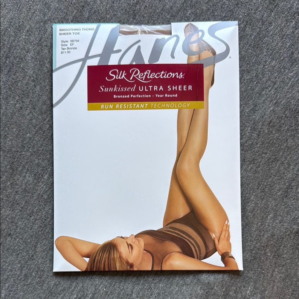 Hanes Sunkissed Ultra Sheer Pantyhose Smoothing Thong Tan Bronze